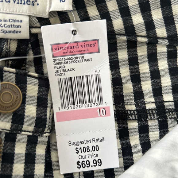 NWT Vineyard Vines Jet Black Gingham 5 pocket pants sz 10 - Picture 7 of 9